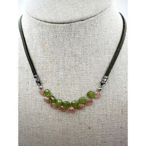 925 Sterling Silver Faceted Gemstone Bead Leather Cord Necklace 16”